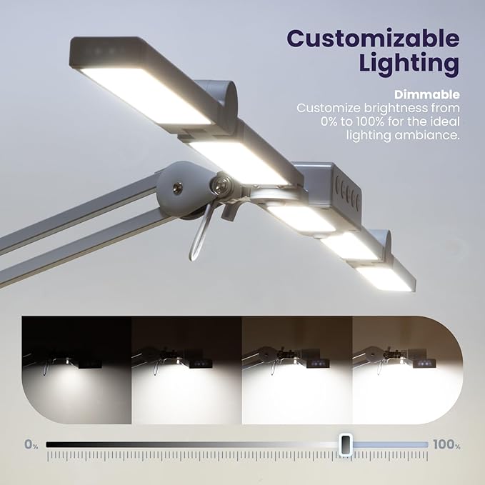 Neatfi (New Model) 3,000 Lumens LED Desk Lamp, Dimmable, 360 SMD LEDs, 30W, CRI 95, Adjustable Light Modes, Task Lamps for Home Office, Study Lamp, Desk Light Bar (CCT with Clamp, White, 44 Inches)