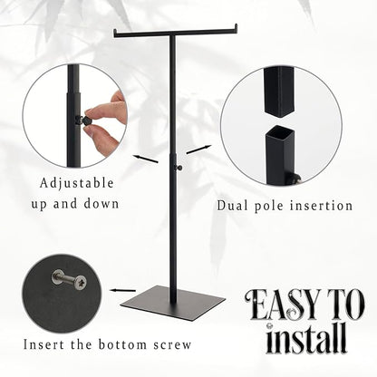 Purse Display Stand Jewelry Towers - 2 Pack Purse Stand Handbag Bag Display Black Tabletop Stainless Steel Hook Hanging Jewelry Stands for Necklaces Organizer Adjustable Height Home Store Boutique