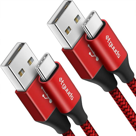 etguuds USB A to USB C Cable 6ft, 2-Pack, 3A Fast Charging Type C Charger Cord for iPhone 17 16 15 Pro Max 16e 17 Air, Samsung Galaxy S25 S24 S23 S22 S21 S20 A17 A16 A56 A55 Flip Fold, Red