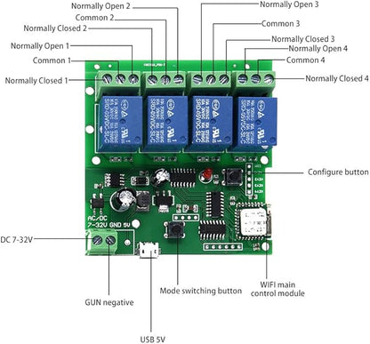 WiFi Relay Switch Module Phone Remote Timer Control for Wireless Android iOS (5-32V 4-Channel)