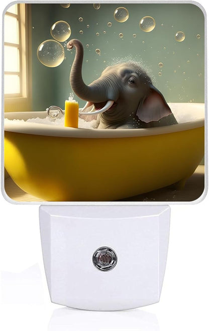 GANTINIR Cute Elephant Take a Bath Night Light, Plug-into African Animal Nightlight White LED Lamp, Energy Efficient Decor Desk Lamp for Bedroom Hallway Stairs Bathroom