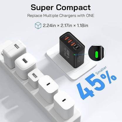 2Pack USB C Fast Charger Block, Total 60W 5-Port USB C Wall Charger 30W Type C Charging Block, 2USB C+3USB A PD 3.0 Multiport Charging Cube for iPhone 17 16 15 14 Pro Max, G-alaxy S25 S24 Ultra, i Pad