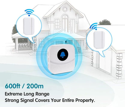 KOOSTONE Wireless Door Chime & Window Sensor Alarm - 600Ft Long Range Door Sensor for Business and Home Security Door Chime with 55 Ringtones, 5 Volume Levels, Easy Install (1 Receiver & 2 Sensors)