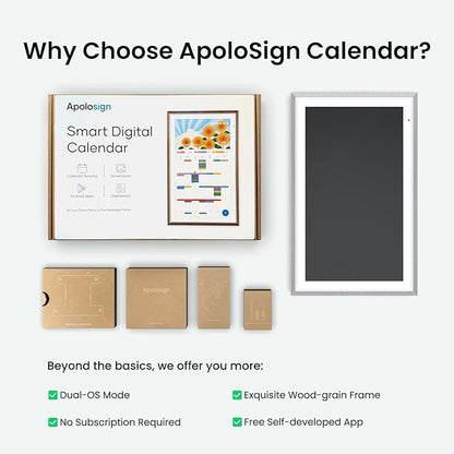 ApoloSign 21.5" Digital Calendar: Dual Mode Calendars with Google Play & Multi-calendar Sync, Electronic Planner & Chore Chart, Smart Touchscreen, Interactive Display for Family Schedules (Gray Wood, 21.5-inch)