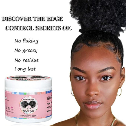 Edge Control Wax for Women Strong Hold Non-greasy, Edge Wax Styling Gel for Black Women Hair No Flaking, White Residue, Shine and Smooth Strawberry Scent 4oz