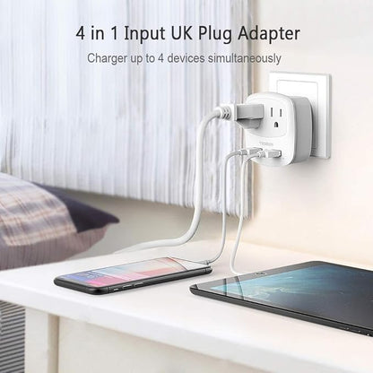 UK Ireland Travel Plug Adapter, TESSAN Type G Power Adaptor with 2 USB Charger Ports 2 American Outlets, US to Scotland London England British Irish Kenya Dubai Qatar
