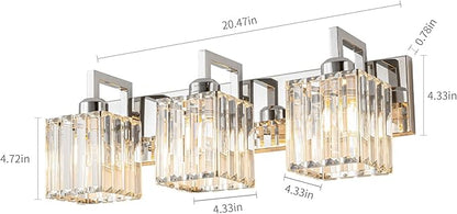 FDPBY Modern Bathroom Vanity Light 3-Lights Chrome Crystal Wall Lamp Bathroom Modern Crystal Vanity Lighting