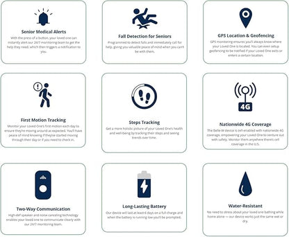 Safety+ 4G Medical Alert System: Fall Detection, GPS Location, 24/7 Monitoring, Mobile Caregiver App, Small, Lightweight-Call to Activate Wireless Call Button, Personal Safety, Wearable Panic Button