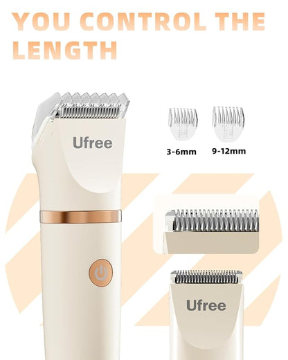 Ufree Bikini Trimmer Electric Razors for Women, Rechargeable Pubic Hair Trimmer Electric Shaver for Legs Body Hair, Bikini Shaver IPX7 Waterproof, White