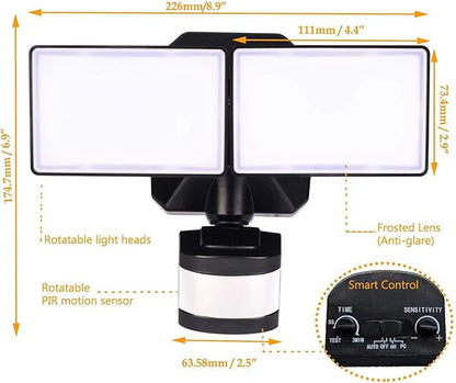 EMANER Dusk-to-Dawn Floodlights with Motion Sensor, 4 Lighting Modes, 2800lm 5000K Daylight White, IP65 Waterproof Outdoor LED Security Flood Light for Porch, Driveway, Garage (Black Fixture, 2-Pack)