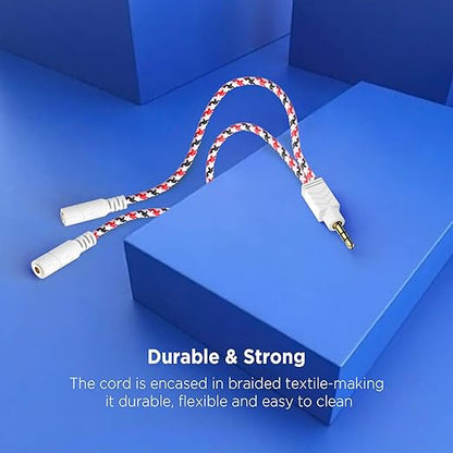 DUKABEL Headphone Splitter, 3.5mm Splitter Cable for Headset [Fine Braided & Gold Plated] Stereo Audio Y Cable AUX Splitter - Compatible for iOS, Android, Smartphones, Tablets & More - (0.85ft/26cm)
