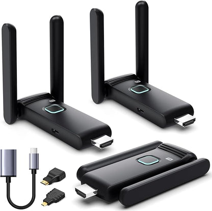 YUYUNLOMN Wireless HDMI 2 Receivers and Transmitter,Up to 6 RXs,No Hot,Plug and Play,2.4/5.8GHz Wirelessly Stream to Multiple Screen,50M/165FT,Wireless HDMI Adapter for TV/DSLR Camera/Projector/Laptop