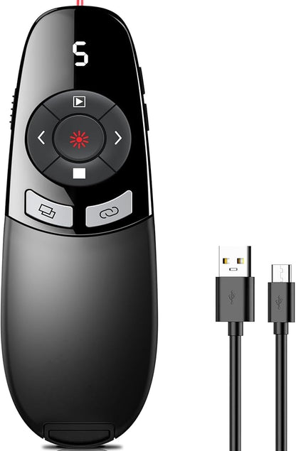 [Timer LCD Display] Rechargeable Presentation Clicker Wireless Presenter Remote w Laser Pointer Long Range Power Point Clicker Slide Clicker for Office Classroom Teacher