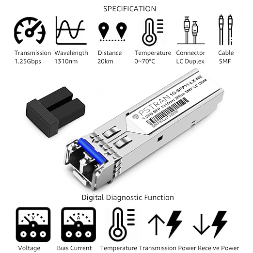 OPSTRAN 1000BASE-LX/LH SFP Optical Transceiver Module Compatible with Netgear AGM732F 1G SFP 1310nm 20km DDM Duplex LC SMF 10 Pack