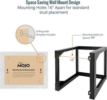 Tecmojo 9U Rack Wall Mount with Swing Gate, 9U Server Rack for 19inch Computer/AV/Data/IT/Media Equipment, Open Frame Server Rack with 24inch Depth, Square&Tapped Holes