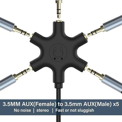 sovunis Multi Headphone Audio Splitter, 5-Way 3.5mm Jack Stereo Headset Adapter to Connect Up to 5 Devices for Mixing, Shared Experiences - for iPhone, iPad & More