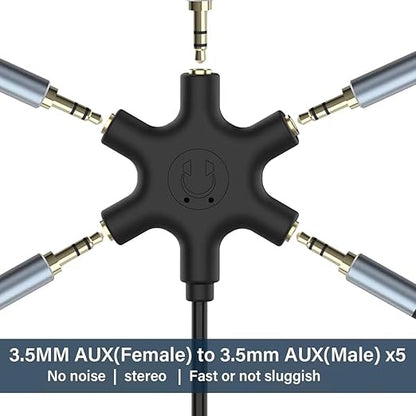 5-Jack Multi-Headphone Audio Splitter Injection Molding - Designed for Up to 5 Devices