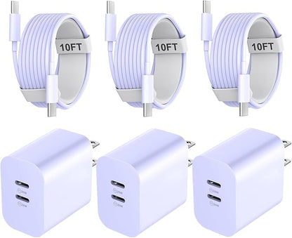 Phone 17 16 15 Pro Max Charger Cable, 20W Dual Port USB C Fast Charger Block with 10FT Long USB C to C Fast Charging Cord Cable for Phone 17 16 15 Pro Max/16 15 Pro/16 15/16 15 Plus,Pad Pro 12.9"/11"