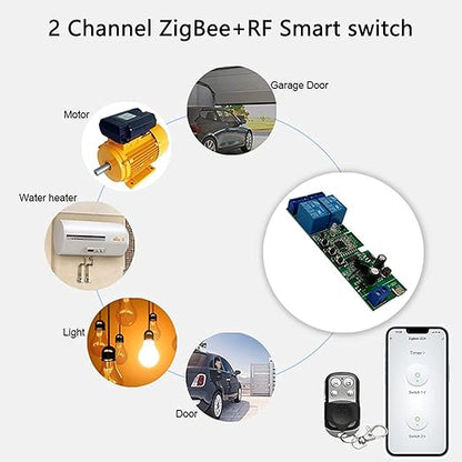 Newgoal Zigbee Tuya Smart 2 Channel Smart Relay Module with 433RF Remote Control USB 5V 7-32V Jog/Lock Switch Compatible with Alexa Google Home (Requires ZigBee Hub)