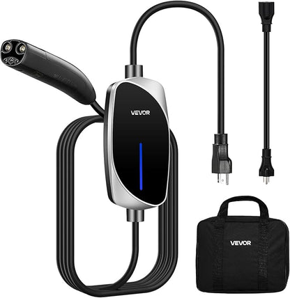 VEVOR Level 1/2 Tesla Charger, 16 Amp, Portable Electric Car EV Charger with 25 ft Charging Cable, 120V-240V, NEMA 6-20P Plug NEMA 5-15 Adapter, LED Indicator, NACS Connector for Tesla Model Y/X/3/S