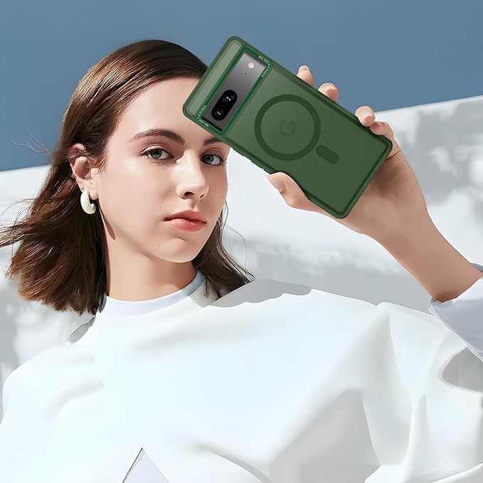 Magnetic for Google Pixel 7 Case, [Military Grade Drop Protection] [Compatible with MagSafe] Shockproof Slim Translucent Matte Anti-Slip for Women Girls Men Case, Forest Green