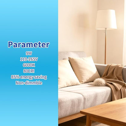 LQ BSDERA 2PK Full Spectrum Light Bulbs, 9W, 6000K Natural Light That Mimic Sunlight, Boosts Mood, Energy, Focus, A19, Sunlike Happy Light Bulbs with E26/27 Base for Most Lamps