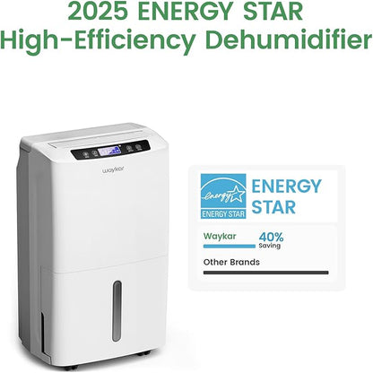 Waykar 2000 Sq. Ft. 2025 Energy Star Dehumidifier for Home and Basements, with Auto or Manual Drainage, 0.66 Gallon Water Tank Capacity