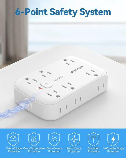20FT Extension Cord with Outlet Cover & Multi USB, Ultra Thin Outlet Concealer with Cord & 12AC Outlet 6 USB (24W/4.8A), Charging Station for Multiple Devices, for Behind Wall Furniture Couch TV