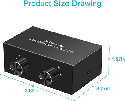 4-Way Stereo Audio Switcher, Bi-Directional Audio Selector Box for Blu-ray Players or DVD Players Active Speakers (2In-4Out/4In-2Out)
