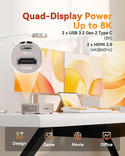 GEEKOM A5 2026 Mini PC with AMD Ryzen 5 7430U, 3-Year Coverage, 16GB RAM(Upgradable, Not LPDDR)&1TB M.2 NVMe SSD, Windows 11 Pro Desktop Computer Support 8K/Wi-Fi 6/BT 5.2/USB 3.2/SD Slot/6x USB