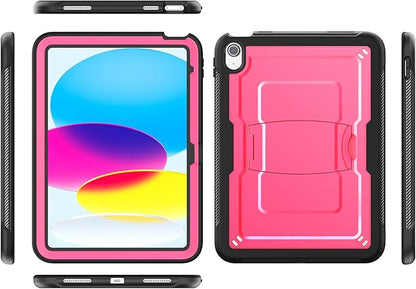 SEYMAC stock Case for iPad (A16) 11th/10th Generation 11''/10.9'' 2025/2022, with Built-in Screen Protector, Shoulder Strap, Built-in Kickstand, Rugged Full Body Shockproof Protective Case, Pink