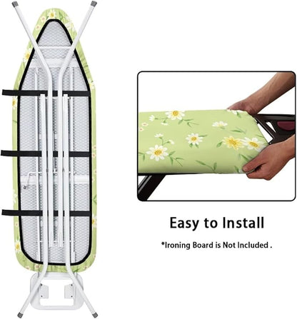 ZCFYGDX Fresh White Daisy Print Ironing Board Cover, Resist Scorching & Staining, Easy to Install Resistant Elastic Edges, 3 Nylon Buckle Straps Fasteners, Protective Scorch Cloth Covers Size-S