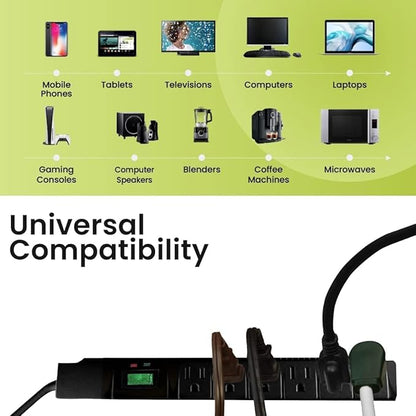 GoGreen Power Inc. (G-16315-15BK-2) 6 Outlet Surge Protector, 15FT Cord, Black, 2 Pack