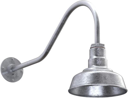 Steel Lighting Co. Hawthorne Barn Light | Outdoor Wall Mounted | 8 inch Dome | 23 inch Gooseneck| Small Farmhouse Light Made in America | Galvanized Exterior/Galvanized Interior