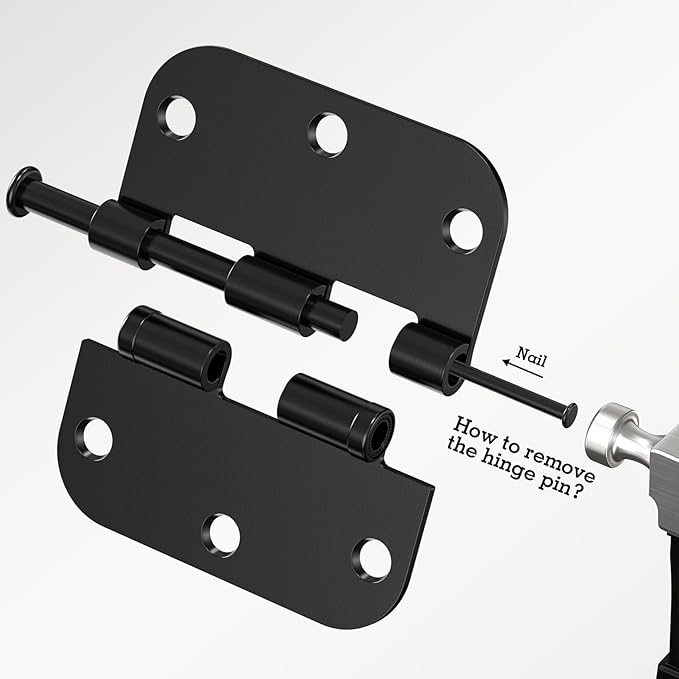 18 Pack Ball Bearing Round Matte Black Door Hinges 3.5 Inch 5/8" Radius Anti Squeak Interior 3-1/2"Flat Bifold Standard Bedroom Indoor for Doors 3 ½" Hardware Essentials House Home Decor Accessories