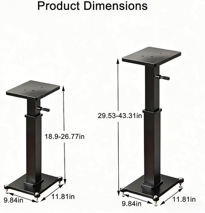 29.5-43.3in Height Adjustable Speaker Stands Pair up to 110lbs, Heavy Duty Bookshelf Speaker Stand Bookshelf Speaker Stand, Holds Bookshelf & Satellite Speaker Large Speaker (Brown)