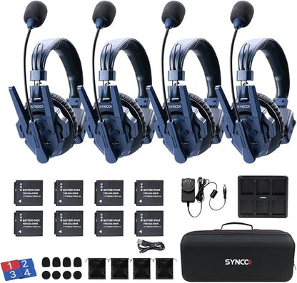 SYNCO Xtalk Master Wireless Intercom Headset System,4 Person 2.4GHz 500m/1640ft Headset with Noise Reduction Program,Real-time Monitoring
