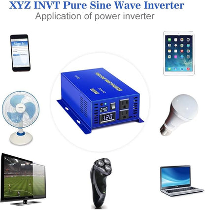 XYZ INVT 800 Watt Pure Sine Wave Inverter 24V DC to 110V 120V AC, 800W Power Invert Surge 1600W Power Converter for Solar System. (800W 24V 120V)