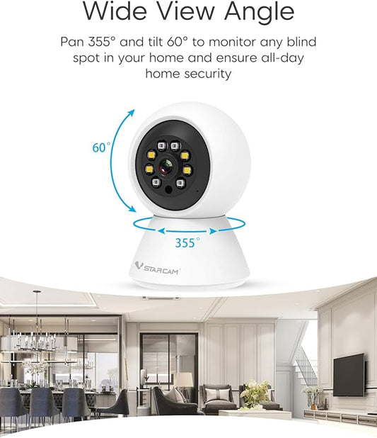 VSTARCAM Inside Cameras for House, 1080P with 5X Zomm, 360° Pan-Tilt, Color Night Vision, Motion Detection, Real-time Alerts, 2-Way Audio, Compatible with Alexa, Cloud & SD Card Storage(up to 256GB)