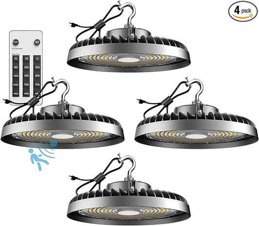 Lightdot Smart 250W LED High Bay Shop Light 37500lm Commercial Bay Lighting with Motion Sensor High Bay LED Light Plug and Play with Control- 4Pack 6Yrs Warranty