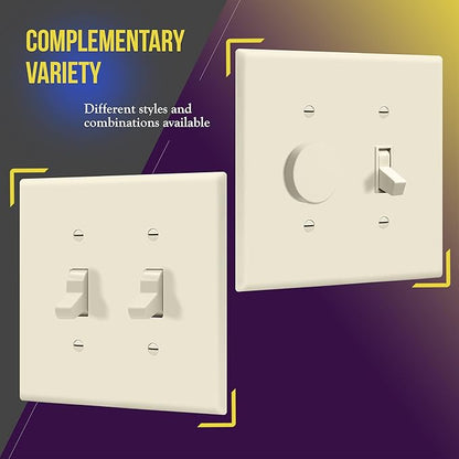 ENERLITES Toggle Light Switch Wall Plate, Gloss Finish, Midway Size 2-Gang 4.88" x 4.92", Unbreakable Polycarbonate Thermoplastic, UL Listed, 8812M-LA, Light Almond