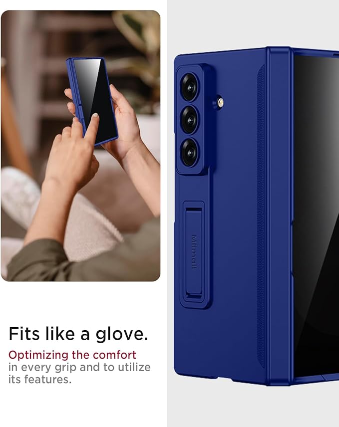Miimall for Z Fold 7 Case with Privacy Screen Protector, [Military Grade Drop Protection] Built-in Adjustable Kickstand & Magnetic Hinge Protection Shockproof Phone Case for Galaxy Z Fold 7 Navy Blue