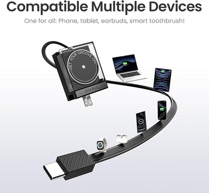 Retractable 65W USB C Charger, GaN Power Wall Charger with Retractable Cable, 2 Devices PD Fast Charging for MacBook Pro/Air, iPhone 16,Pixel Book, iPad Pro Black