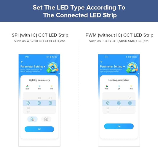 BTF-LIGHTING SP630E Bluetooth Controllers 4 Zones 2.4GHz RF RB2 Remote Kit Support FCOB COB SMD PWM or SPI CCT Dual White Tunable Color Temperature LED Strip WS2811 IC etc DC5V DC12V DC24V