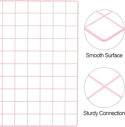 PATIKIL 20"x20" Wire Grid Panel, 2 Pack Board Photo Pictures Memo Display Grid Panels Hanging Organizer Wall Decorative Panel for Home Office Wedding, Pink