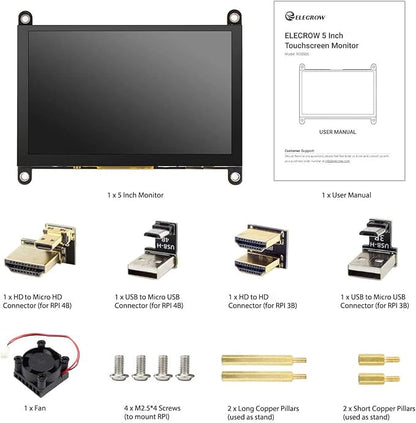 ELECROW 5 Inch Touch Screen Monitor LCD Display, 800×480 Mini Touchscreen HDMI-Compatible & USB Powered with Speakers for Raspberry Pi 5/4/4B/3/3B, BB Black, Banana Pi, Windows 10/8/7, Game Console