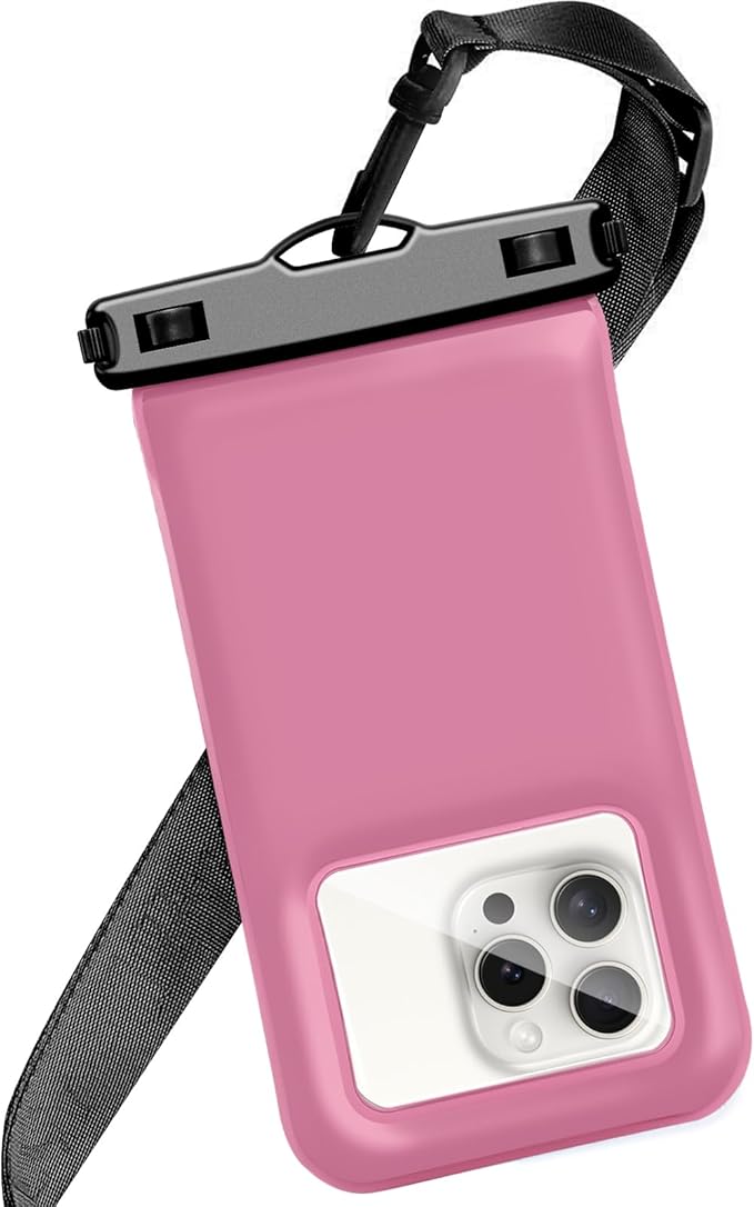 Floatable Waterproof Phone Pouch/Case with Crossbody Lanyard for iPhone 16 Pro Max/15 Pro/14/13/12, IP68 Cellphone Dry Bag Beach Cruise Ship Essentials, 1 Pack-Pink-7″