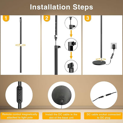 LitONES Ring Light with Stand, 15W Dimmable Zoom Lighting for Computer, Home Office, Reading, Video Calls, 66 Inches Floor Lamp with Flexible Swing Arm, AC Plug, Remote, Memory & Timer CRI >95