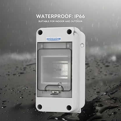 MOLLOM 3 Way Circuit Breaker MCB Distribution Protection Box with DIN Rail, IP65 Waterproof,for Indoor and Outdoor