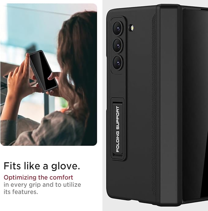 Miimall for Samsung Galaxy Z Fold 5 Case with Privacy Screen Protector, Built-in Convenient Adjustable Kickstand & Magnetic Hinge Protection All-Inclusive Protective Case for Galaxy Z Fold 5 5G Black
